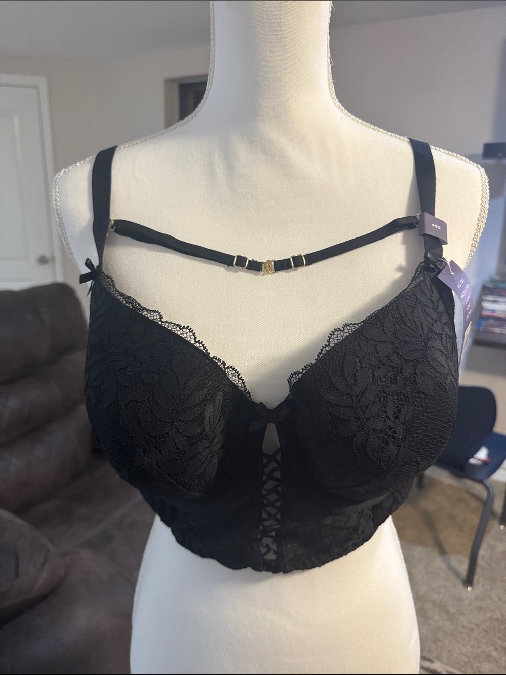 Cacique Black Lace Underwire Bra with Adjustable Straps